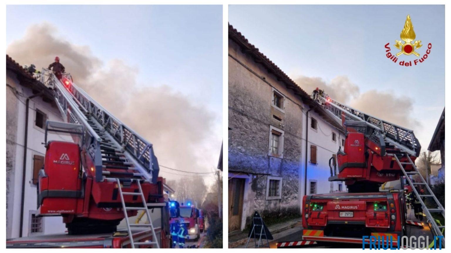 Tetto in legno va a fuoco, paura a San Pier d’Isonzo